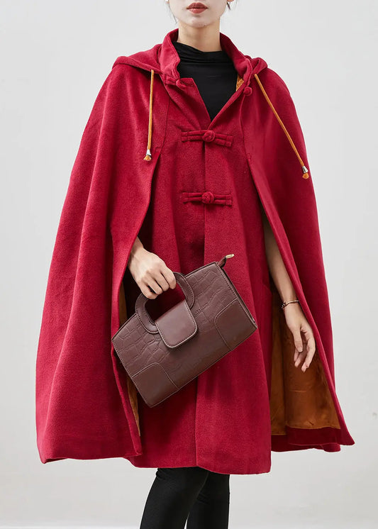 Hooded Chinese Button Fleece Coats Cloak Sleeves