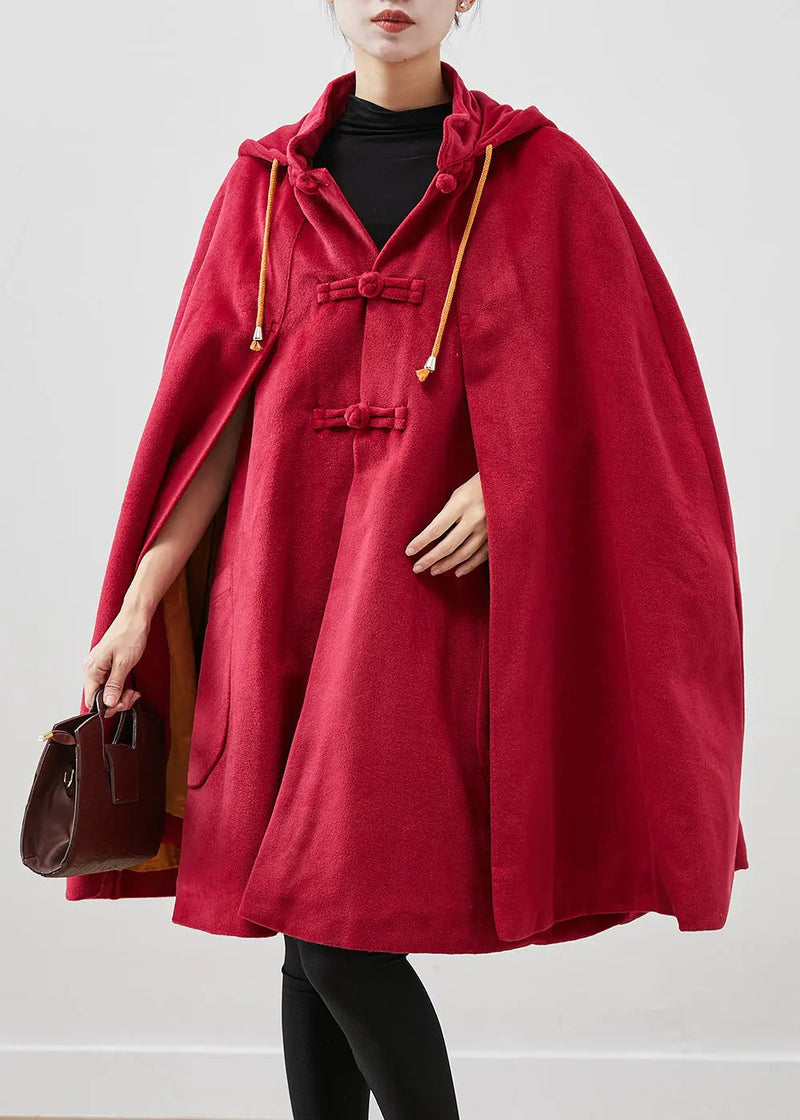 Hooded Chinese Button Fleece Coats Cloak Sleeves