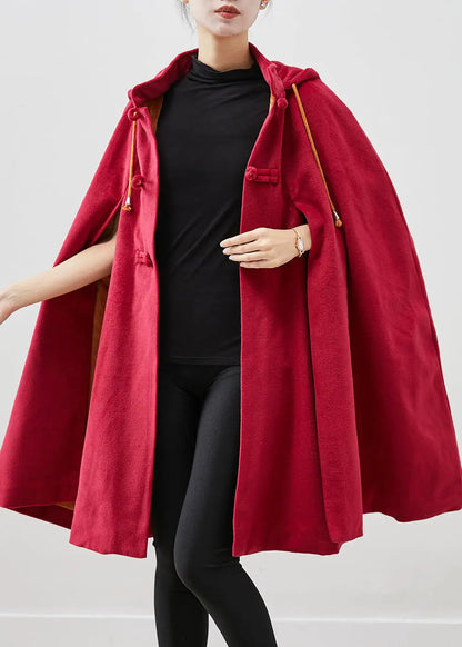 Hooded Chinese Button Fleece Coats Cloak Sleeves