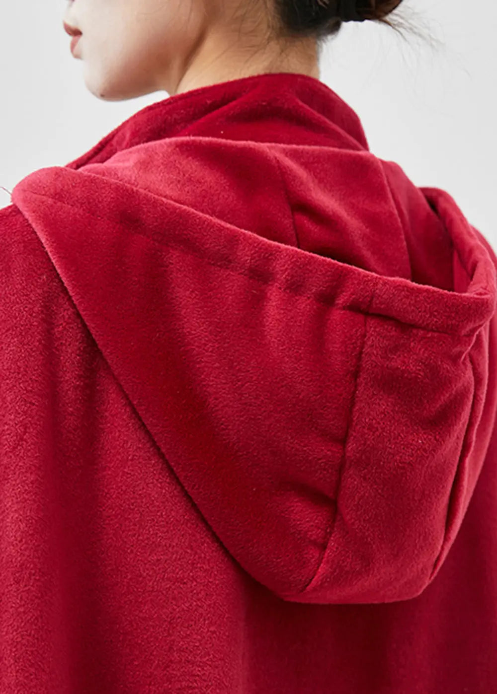 Hooded Chinese Button Fleece Coats Cloak Sleeves