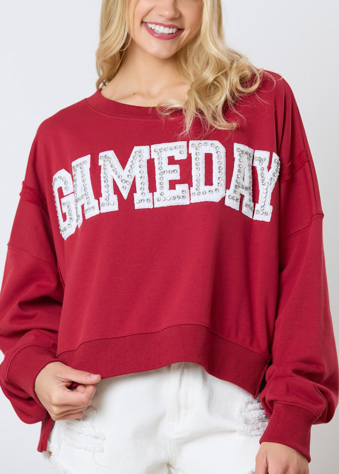 Red Letter Zircon Cotton Sweatshirt Long Sleeve Ae1001