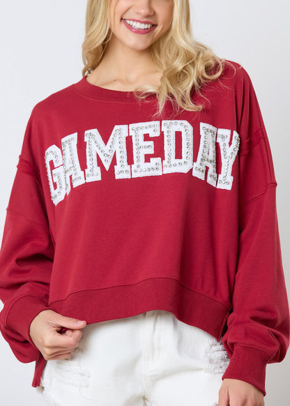 Red Letter Zircon Cotton Sweatshirt Long Sleeve Ae1001