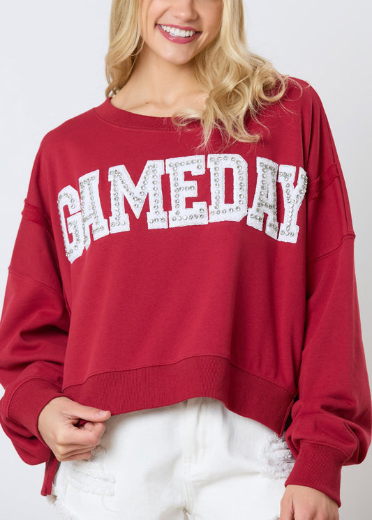 Red Letter Zircon Cotton Sweatshirt Long Sleeve Ae1001
