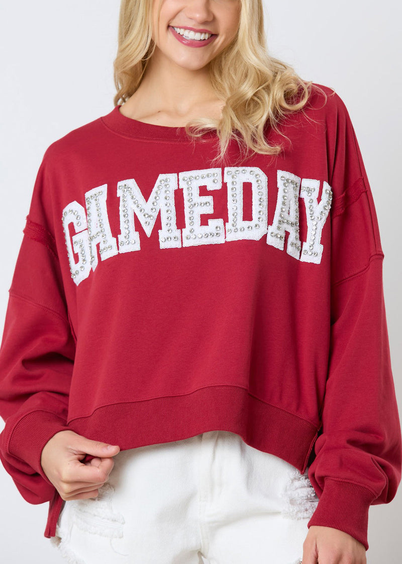 Red Letter Zircon Cotton Sweatshirt Long Sleeve Ae1001
