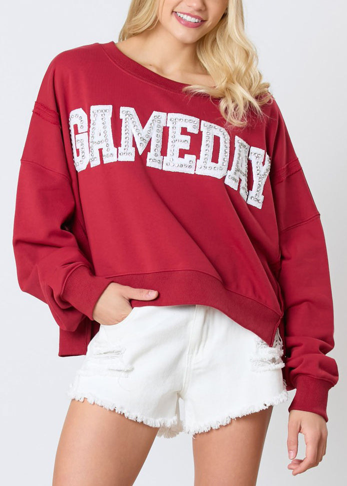 Red Letter Zircon Cotton Sweatshirt Long Sleeve Ae1001