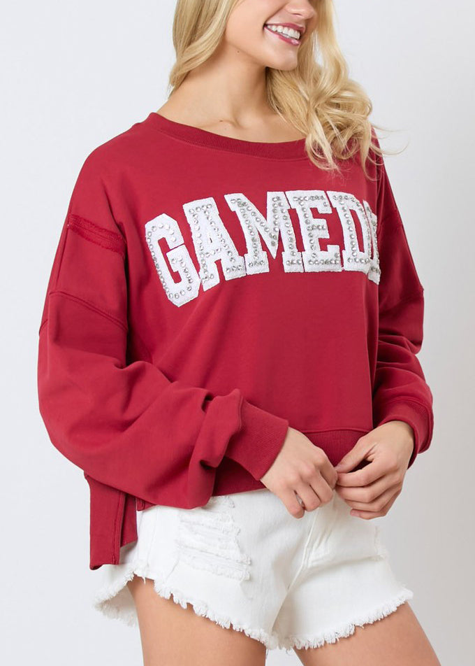 Red Letter Zircon Cotton Sweatshirt Long Sleeve Ae1001