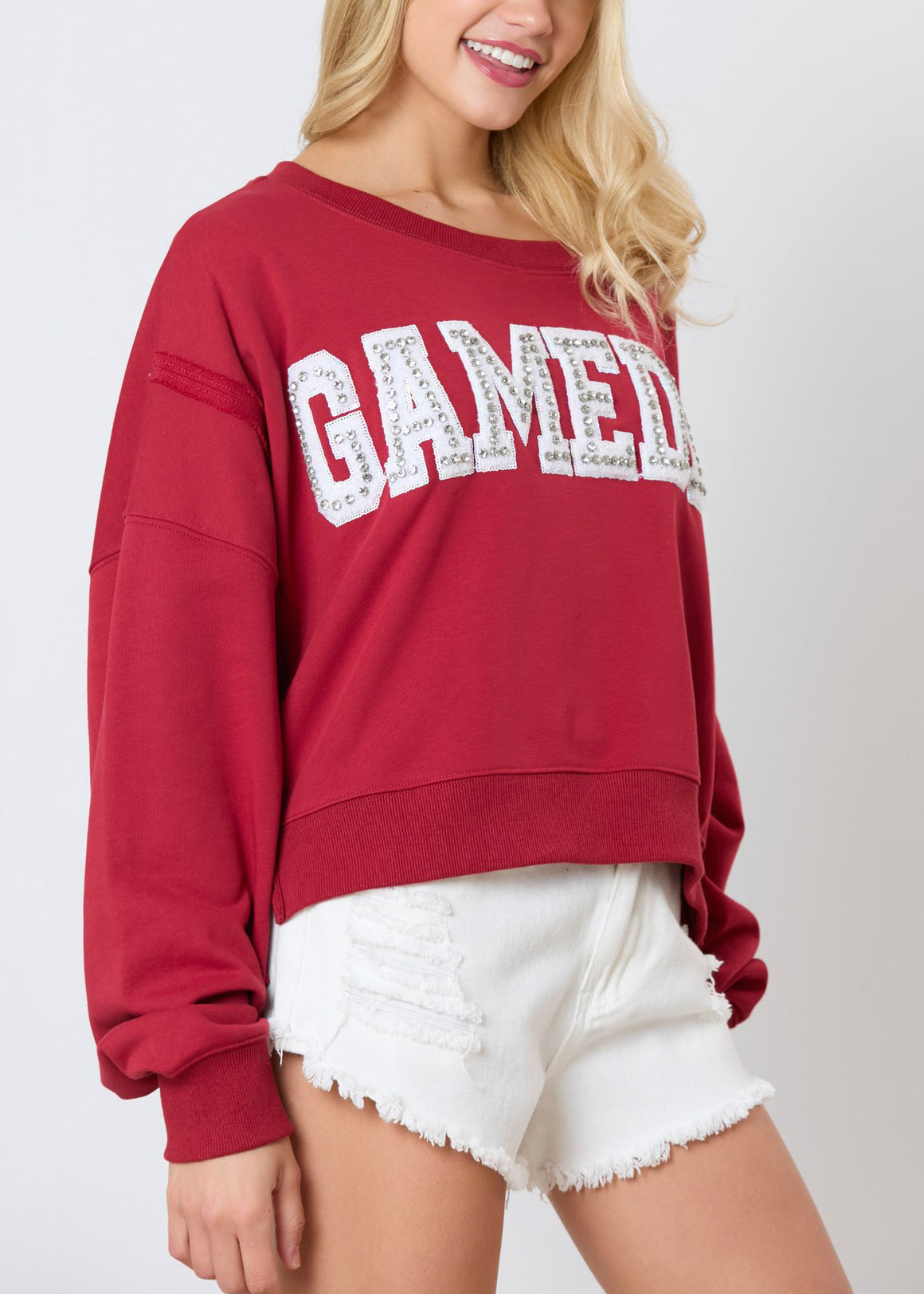Red Letter Zircon Cotton Sweatshirt Long Sleeve Ae1001