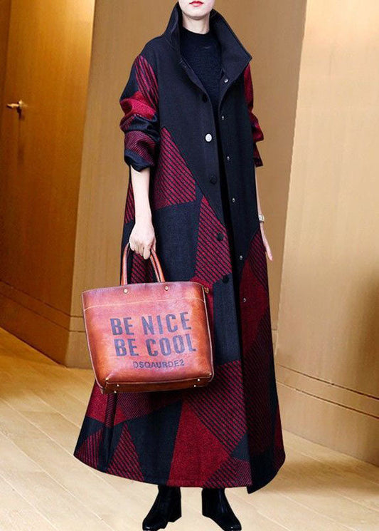 Red Oversized Striped Warm Fleece Wool Coat Outwear Spring Ac2048