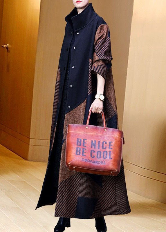 Red Oversized Striped Warm Fleece Wool Coat Outwear Spring Ac2048