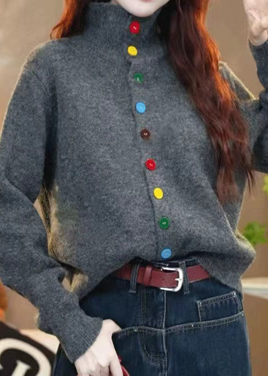 Red Turtleneck Button Knit Sweaters Winter Wm015