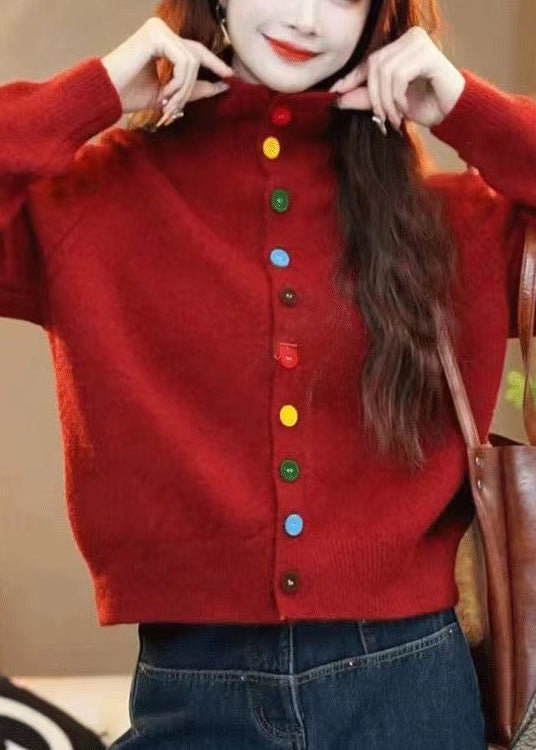 Red Turtleneck Button Knit Sweaters Winter Wm015