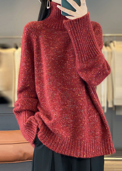 Red Turtleneck Cozy Thick Cashmere Knit Sweaters Spring Yw032