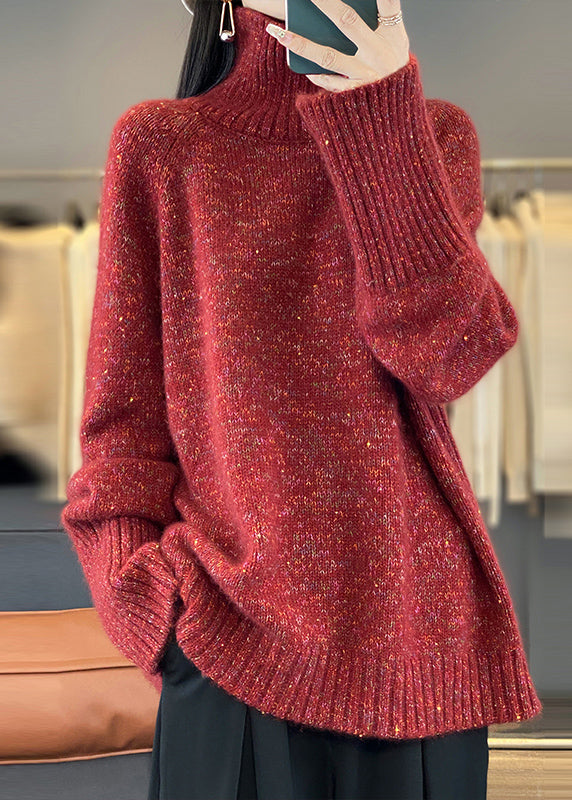 Red Turtleneck Cozy Thick Cashmere Knit Sweaters Spring Yw032