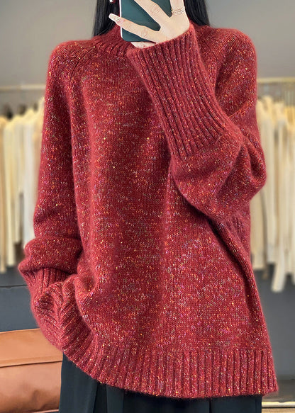 Red Turtleneck Cozy Thick Cashmere Knit Sweaters Spring Yw032