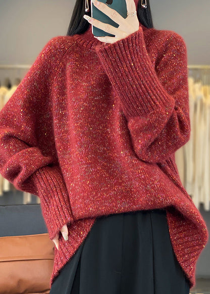 Red Turtleneck Cozy Thick Cashmere Knit Sweaters Spring Yw032