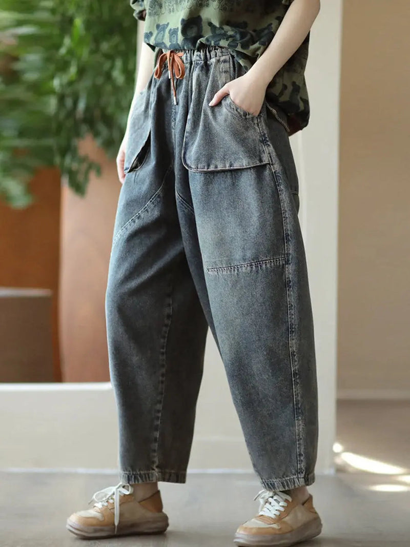 Pocket Denim Harem Pants