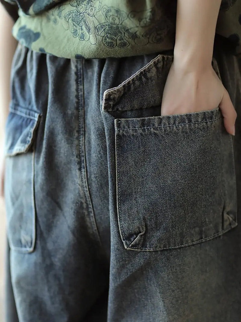Pocket Denim Harem Pants