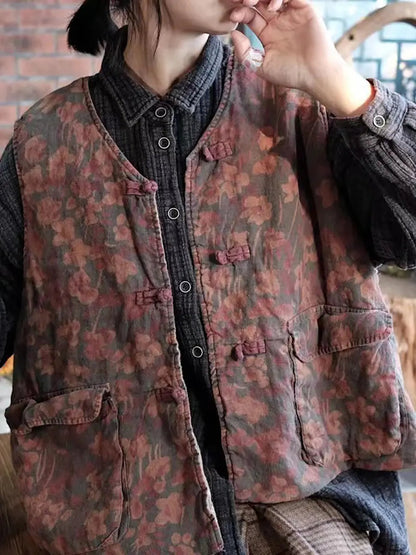 Pocket Linen Button Vest Coat