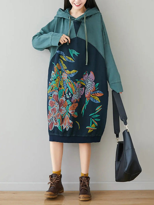Print Colorblock Hooded Sweatshirt