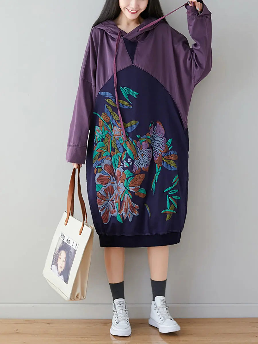 Print Colorblock Hooded Sweatshirt
