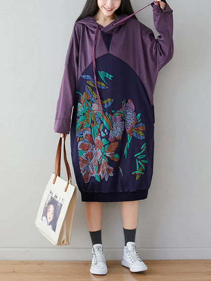 Print Colorblock Hooded Sweatshirt