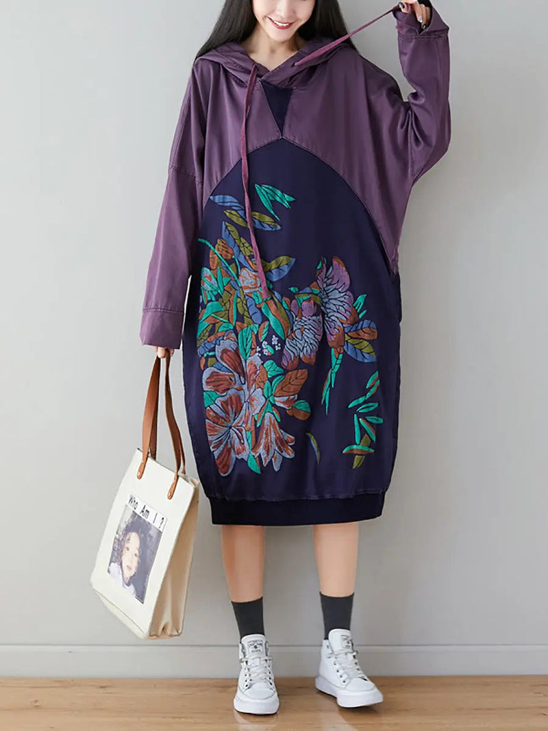 Print Colorblock Hooded Sweatshirt