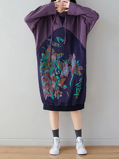 Print Colorblock Hooded Sweatshirt