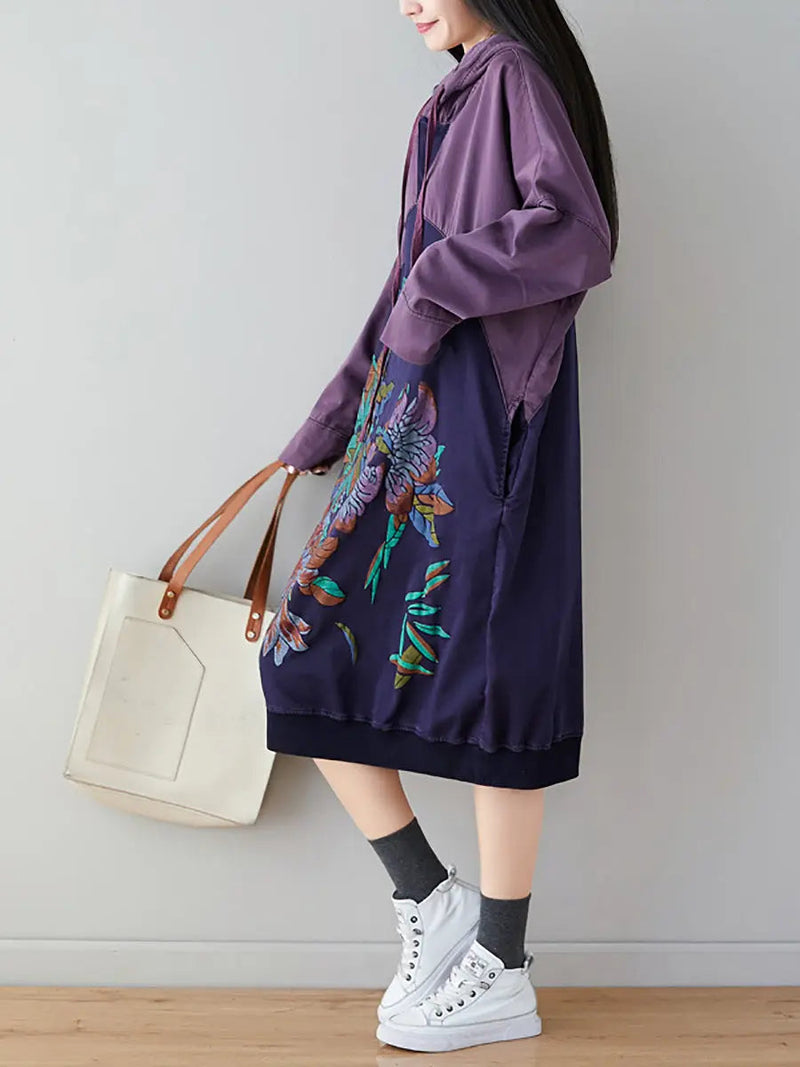 Print Colorblock Hooded Sweatshirt
