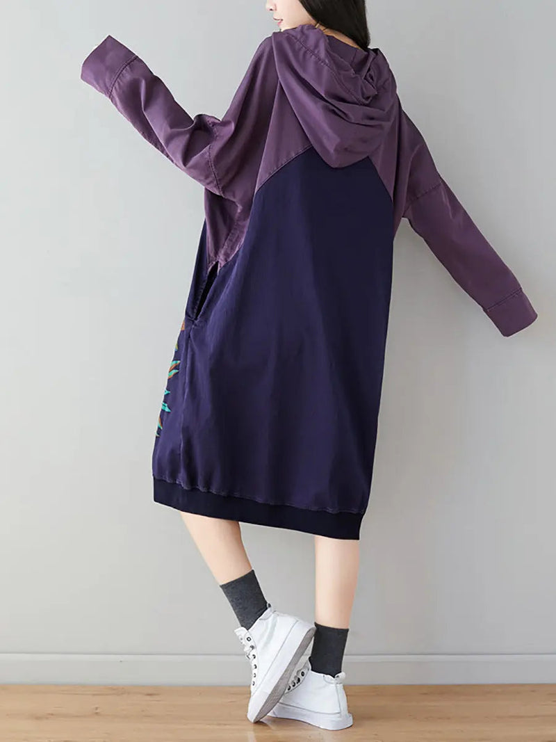 Print Colorblock Hooded Sweatshirt