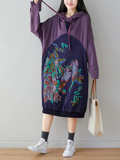Print Colorblock Hooded Sweatshirt
