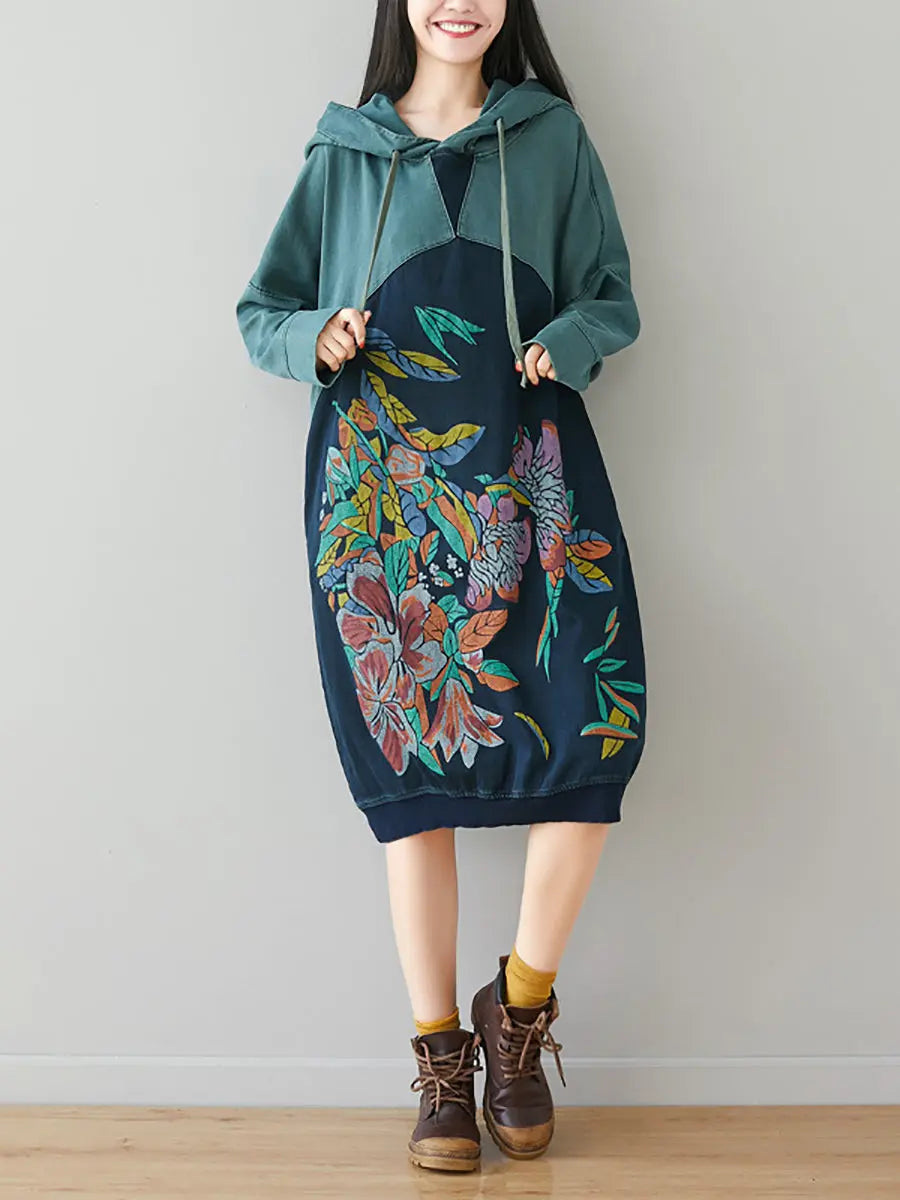 Print Colorblock Hooded Sweatshirt