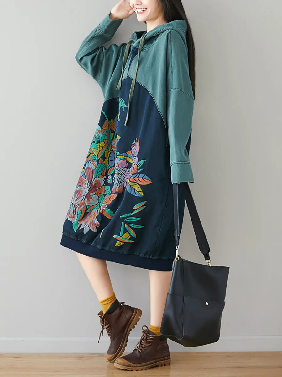 Print Colorblock Hooded Sweatshirt