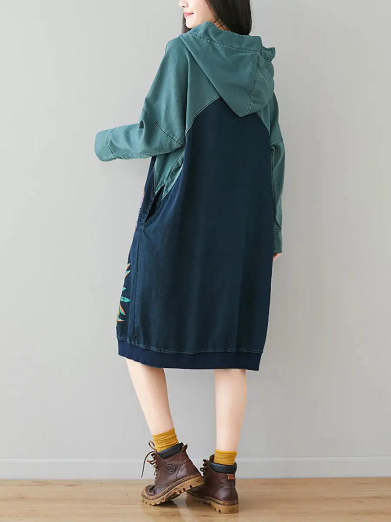 Print Colorblock Hooded Sweatshirt