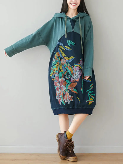 Print Colorblock Hooded Sweatshirt