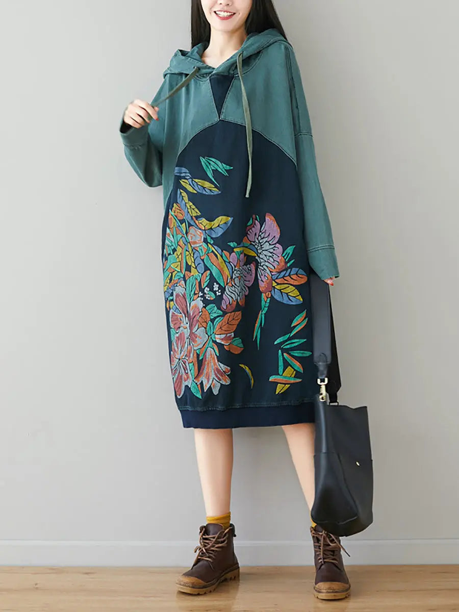 Print Colorblock Hooded Sweatshirt