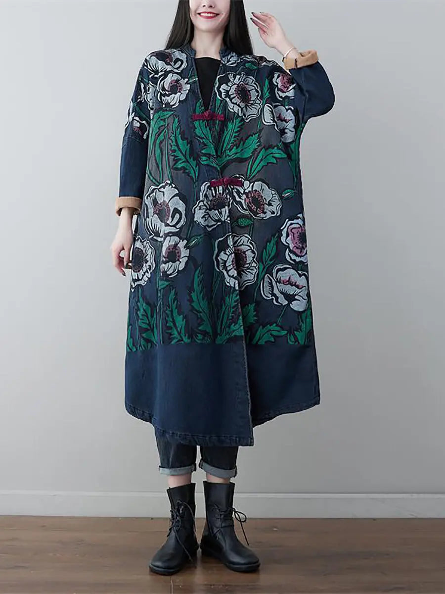 Print Denim Long Coat