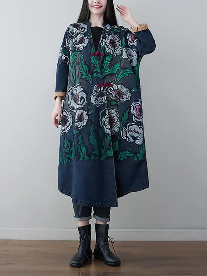 Print Denim Long Coat