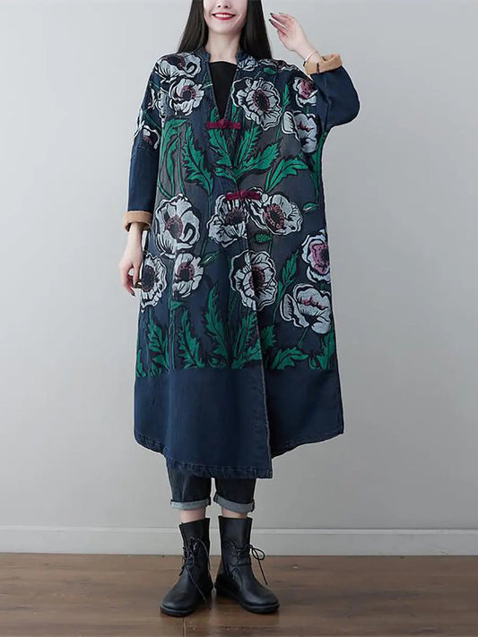 Print Denim Long Coat