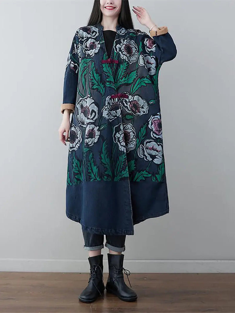 Print Denim Long Coat