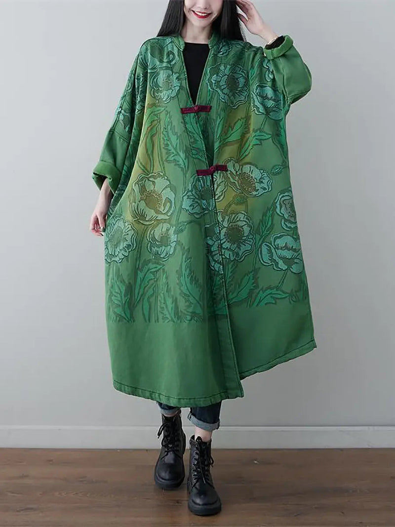 Print Denim Long Coat