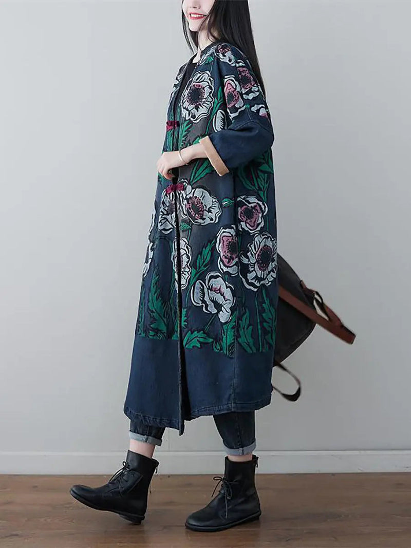 Print Denim Long Coat