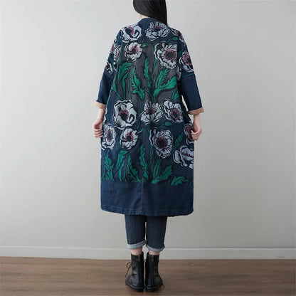Print Denim Long Coat