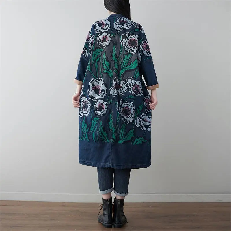 Print Denim Long Coat