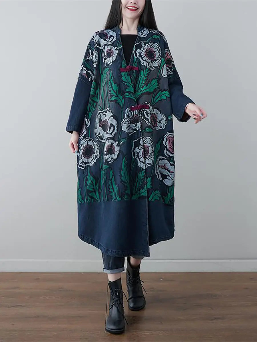 Print Denim Long Coat