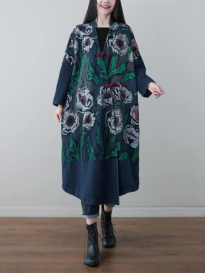 Print Denim Long Coat