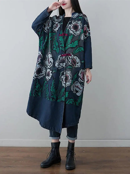 Print Denim Long Coat