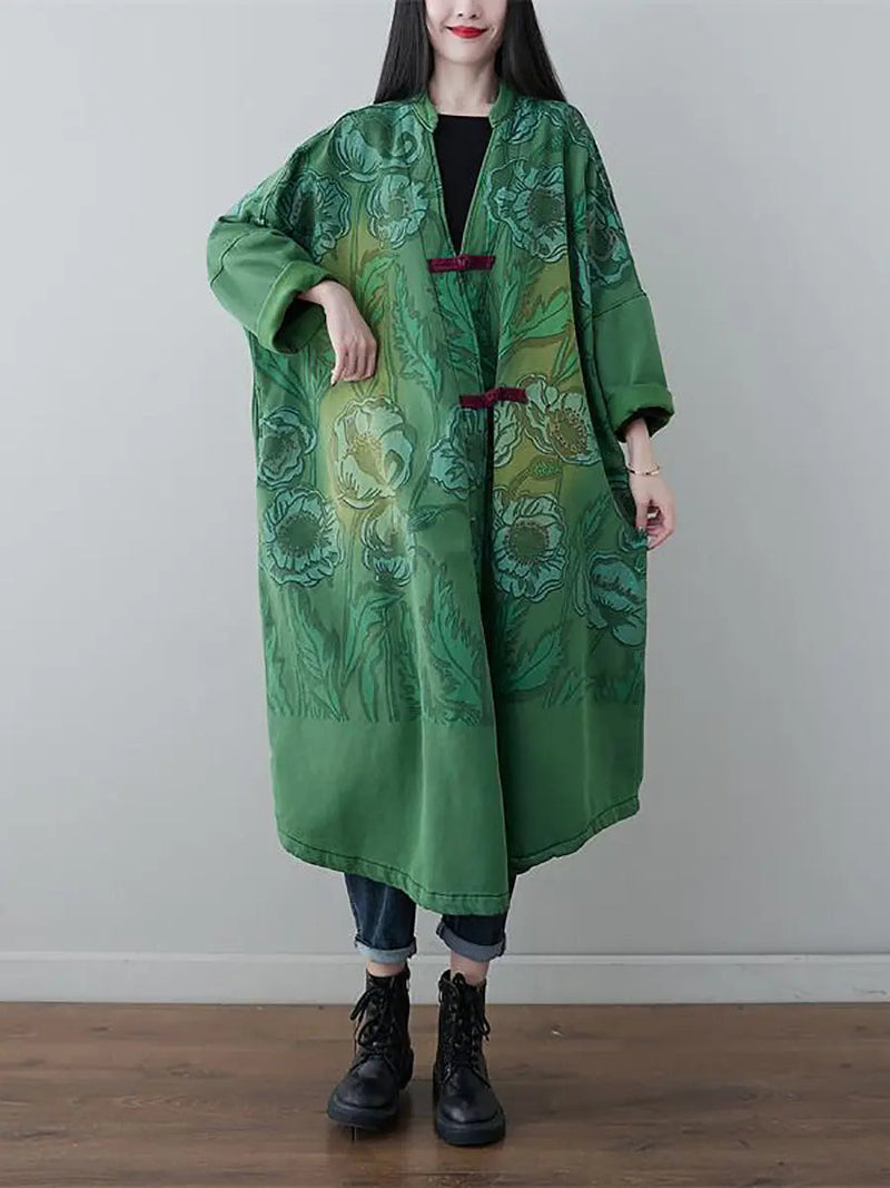 Print Denim Long Coat