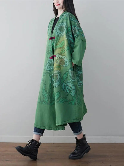 Print Denim Long Coat