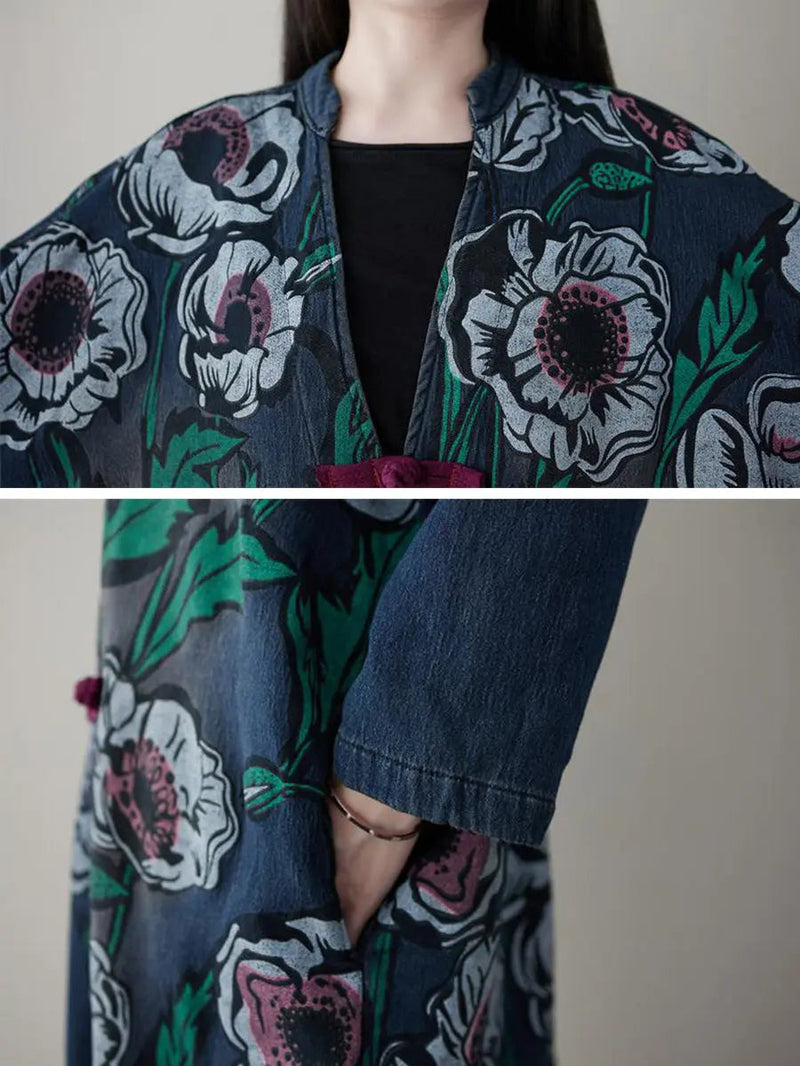 Print Denim Long Coat