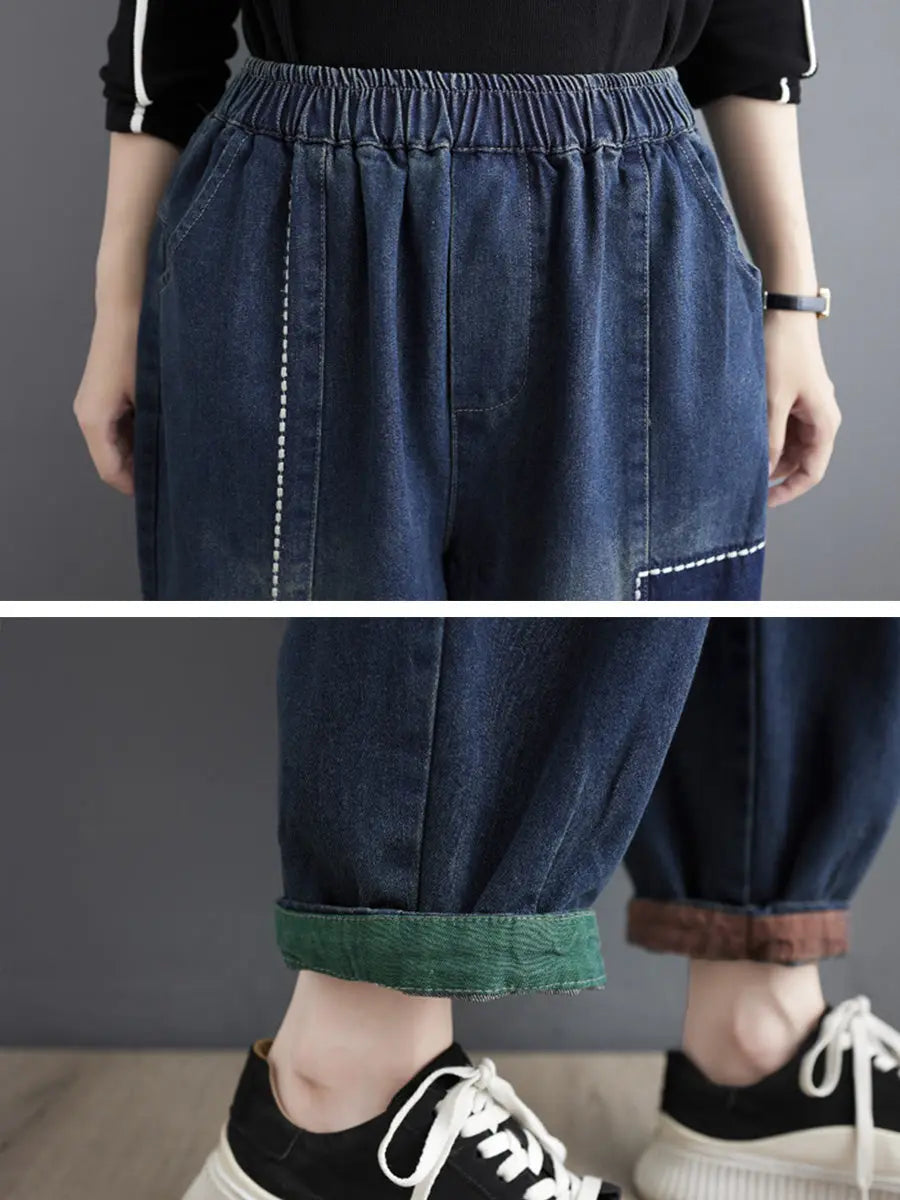 Spliced Denim Harem Pants